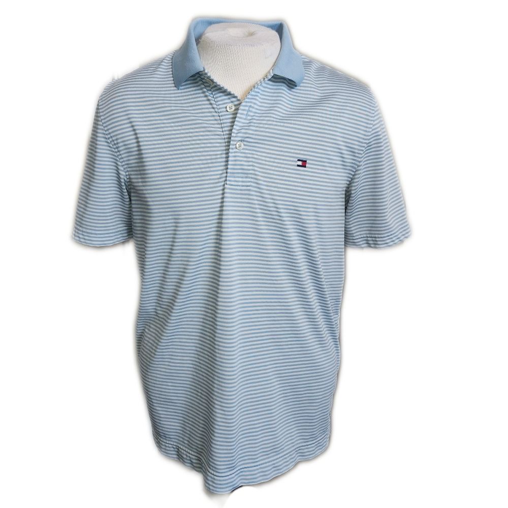 Tommy Hilfiger Light Blue & White Striped Polo Shirt, Medium